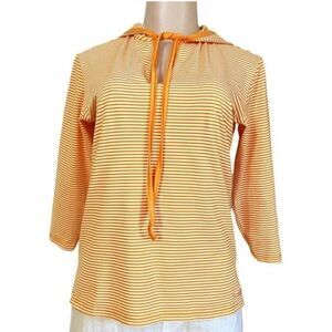 Anatomie Orange Striped Pullover Hoodie Long Sleeve Tee S